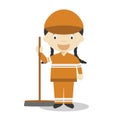 Cute cartoon vector illustration of a sweeper. Women Professions Series