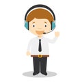 Cute cartoon vector illustration of a telemarketing phone operator