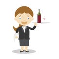 Cute cartoon vector illustration of a waitress. Women Professions Series