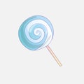 Cute cartoon vector Lollipop icon illustration. Sweet candy icon, sweets lolly cartoon illustration, white and blue