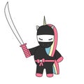 Cute cartoon vector ninja unicorn with sword