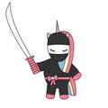 Cute cartoon vector ninja unicorn with sword Royalty Free Stock Photo