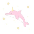 Cute cartoon vector pink unicorn dolphin Royalty Free Stock Photo