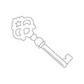 Cute cartoon vintage key for treasure chest or secret door. Isolated vector illustration in linear style. Simple clipart Royalty Free Stock Photo