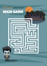 Cute cartoon about zombie Frankenstein. maze for a Halloween party