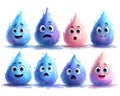Cute Cartoon Water Drop Characters With Various Emotions Royalty Free Stock Photo
