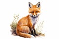 Cute cartoon watercolor fox illustration. Generative AI Royalty Free Stock Photo