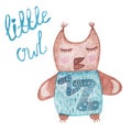 Cute cartoon watercolor little sleep owl