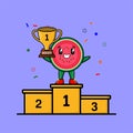 Cute cartoon watermelon as the first winner Royalty Free Stock Photo