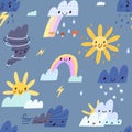 Seamless pattern of Cute cartoon weather icons.