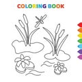 Cute cartoon weeds on pood coloring book for kids. black and white vector illustration for coloring book. weeds on pood concept