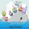 Cute cartoon whale and five owls