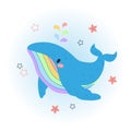 Cute cartoon whale isolated on white. Colorful vector illustration. Royalty Free Stock Photo