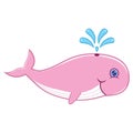 Cute cartoon whale vector on isolated white background. Hand drawing smiling and water squirting little whale.