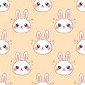 Cute cartoon white bunny faces pattern on beige background for Easter spring decor Royalty Free Stock Photo