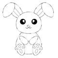 Cute Cartoon White Bunny Rabbit. Black and White. JPEG Royalty Free Stock Photo
