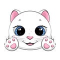 Cute cartoon white cat with paws.