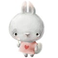 cute lovely cartoon white hare portrait with flower