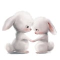 cute cartoon white hares couple in hugs