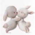 cute cartoon white hares couple kissing