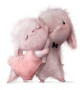 cute cartoon white hares hugging Royalty Free Stock Photo