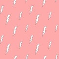 Cute cartoon white lightning on pink background seamless pattern illustration