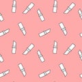 Cute cartoon white lipstick on pink background seamless pattern illustration