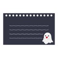Cute cartoon white little ghost tongue out design postcard. Halloween dark blue letter sheet design, empty for text, message. Royalty Free Stock Photo