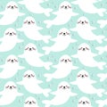 Cute cartoon, white seal, seamless pattern vector.