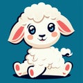 Cute cartoon white sheep sitting on blue background. Vector illustration. Generative AI