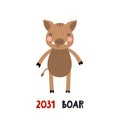 Cute cartoon wild boar, Asian zodiac sign isolated