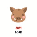 Cute cartoon wild boar face, Asian zodiac sign