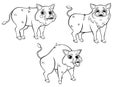 Cute cartoon wild boars vector coloring page outline. Hogs in different postures. Happy and angry boar. Coloring book of forest