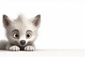 Cute cartoon wolf peeking from behind a white banner background generative ai