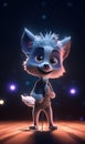 Cute Cartoon Wolf With Very Big Eyes Singing Stage A Grand Stage With A Spotlight Shining A Solo Character. Generative AI Royalty Free Stock Photo