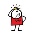 Cute cartoon woman proudly pointing her finger on a crown on the head.