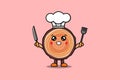 Cute cartoon Wood trunk chef hold knife and fork