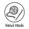 Cute cartoon yarn doodle image. Hand made logo. Media highlights symbol