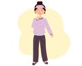 Cute cartoon yawning girl in purple pajama