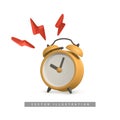 Cute cartoon yellow alarm clock. 3d realistic table clock with shaddow. Vector illustration