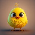 Cute Cartoon Yellow Baby Chick, Generative AI