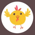 Cute cartoon yellow chicken blinking eye. Farm animals. Vector illustration of a cute chicken Royalty Free Stock Photo