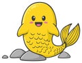 Cute cartoon yellow fish with gray stones, smiling Royalty Free Stock Photo