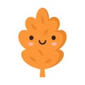 Cute cartoon yellow oak leave. Kawaii autumn leave.