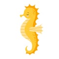 Cute cartoon yellow Sea horse isolated. Seahorse on a white background, vector illustration. Royalty Free Stock Photo