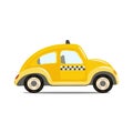 Cute cartoon yellow taxi car. Taxi vector illustration on white background. Public transport image. Colorful vector icon of yellow Royalty Free Stock Photo