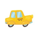 Cute cartoon yellow taxi car. Taxi vector illustration on white background. Public transport textured image Royalty Free Stock Photo