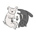 Cute cartoon yin yang symbol with cat, dog, fish Royalty Free Stock Photo