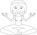 Cute Cartoon Yoga Girl Outline Royalty Free Stock Photo