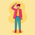 Cute cartoon young guy with peace sign hand gesture vector illustration Royalty Free Stock Photo